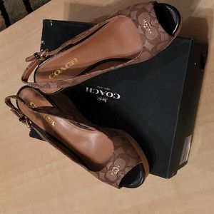 COACH FERRY SIG C JACQUARD/CALF WEDGES